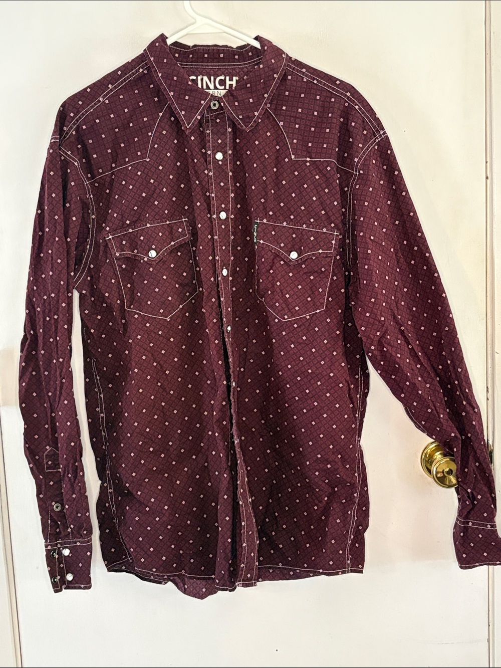 Cinch maroon diamond print long sleeve button down western shirt Size XL